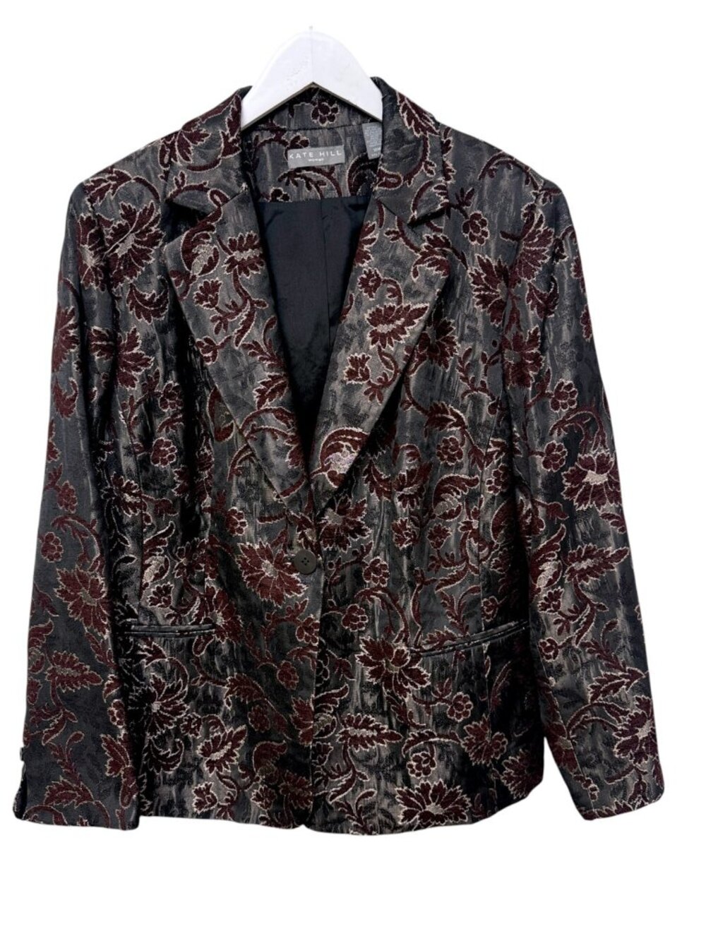 KATE HILL Brocade Blazer Plus Size 18W Scroll Black Brown Shimmer Evening NWT